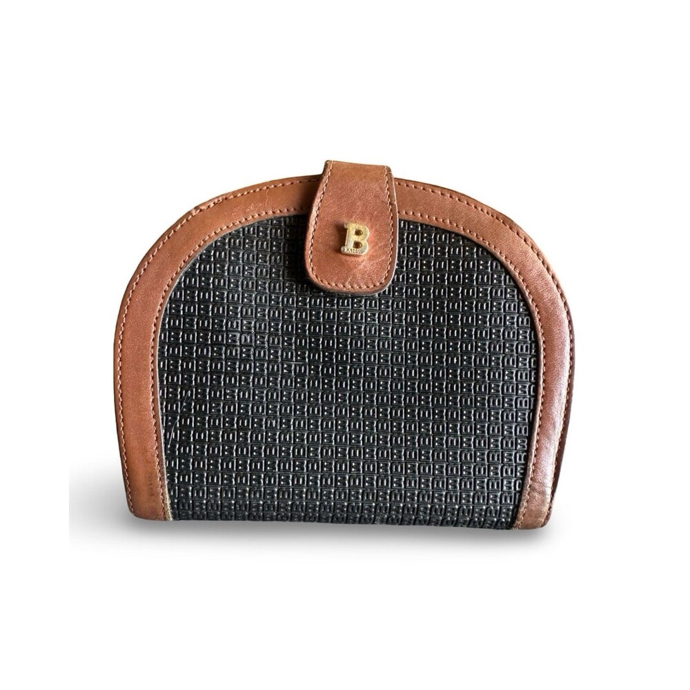 Bally Heritage Monogram Half-Moon Clutch Bag Two-Tone Brown Leather "B" Logo